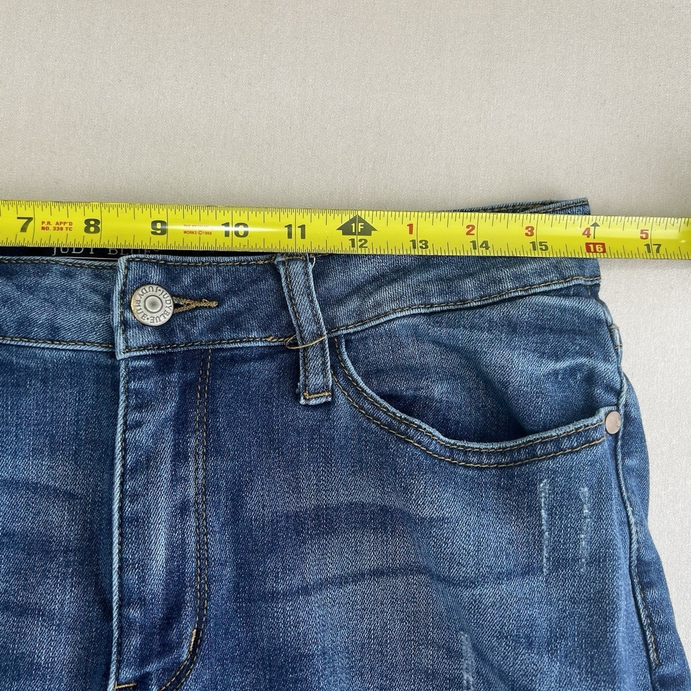 Judy Blue Skinny Fit Distressed Plaid Patch Jeans Medium Wash Denim Womens 11/30 - Picture 11 of 12